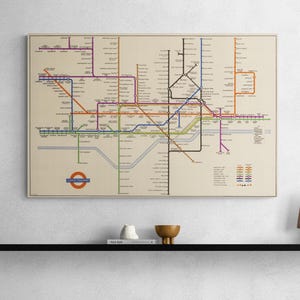 Retro Londense metrokaart 1950 ondergrondse zakkaart oude metrokaart antieke Britse print poster London Wall Art retro Home decor cadeau