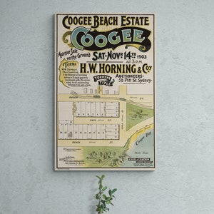 Vintage Karte Coogee Beach Sydney 1903 Landgut Landkarte Geschichte Straßen Alte Karte Antiker Druck Poster Wand Kunst Retro Wohnkultur Geschenk
