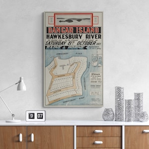 Vintage Map Dangar Island Hawkesbury RiverEstate Map 1921 Street Old Map Antique Print Poster Wall Art Retro Home Decor Gift