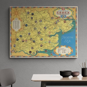 Vintage Essex Map Print: 1948 Pictorial Wayfarer Poster