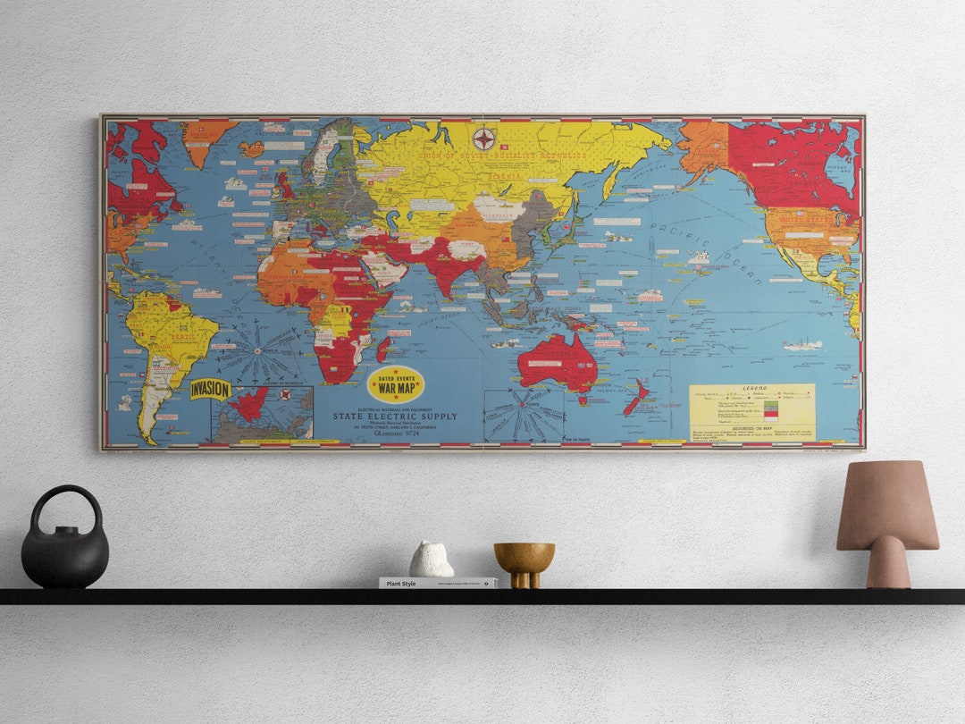 Vintage World War 2 Map Print, 1945 Antique Global Conflict Poster - Etsy