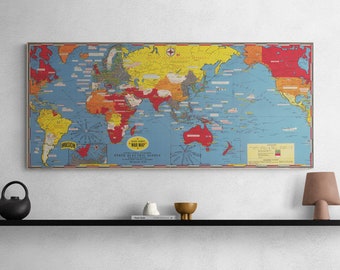 Vintage Map Dated Events World War 2 1945 Old International Map Antique Global Conflict Print Poster Wall Art Retro Home Decor Gift
