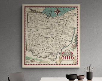 Vintage Ohio Map Poster: 1940s Illustrated Antique Print