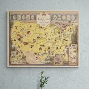 Booklovers mapa dos estados unidos 1949 pictórico américa autores clássicos literários biblioteca arte eua cartaz arte da parede decoração de casa presente