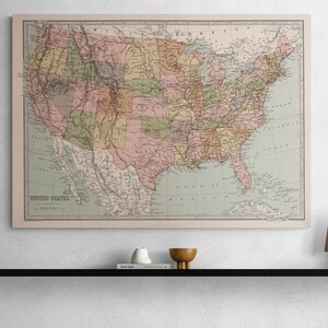 Carte vintage des États-Unis d'Amérique, 1871, carte de l'Atlas du vieux monde, affiche imprimée illustrée antique, art mural américain, décoration intérieure rétro, cadeau