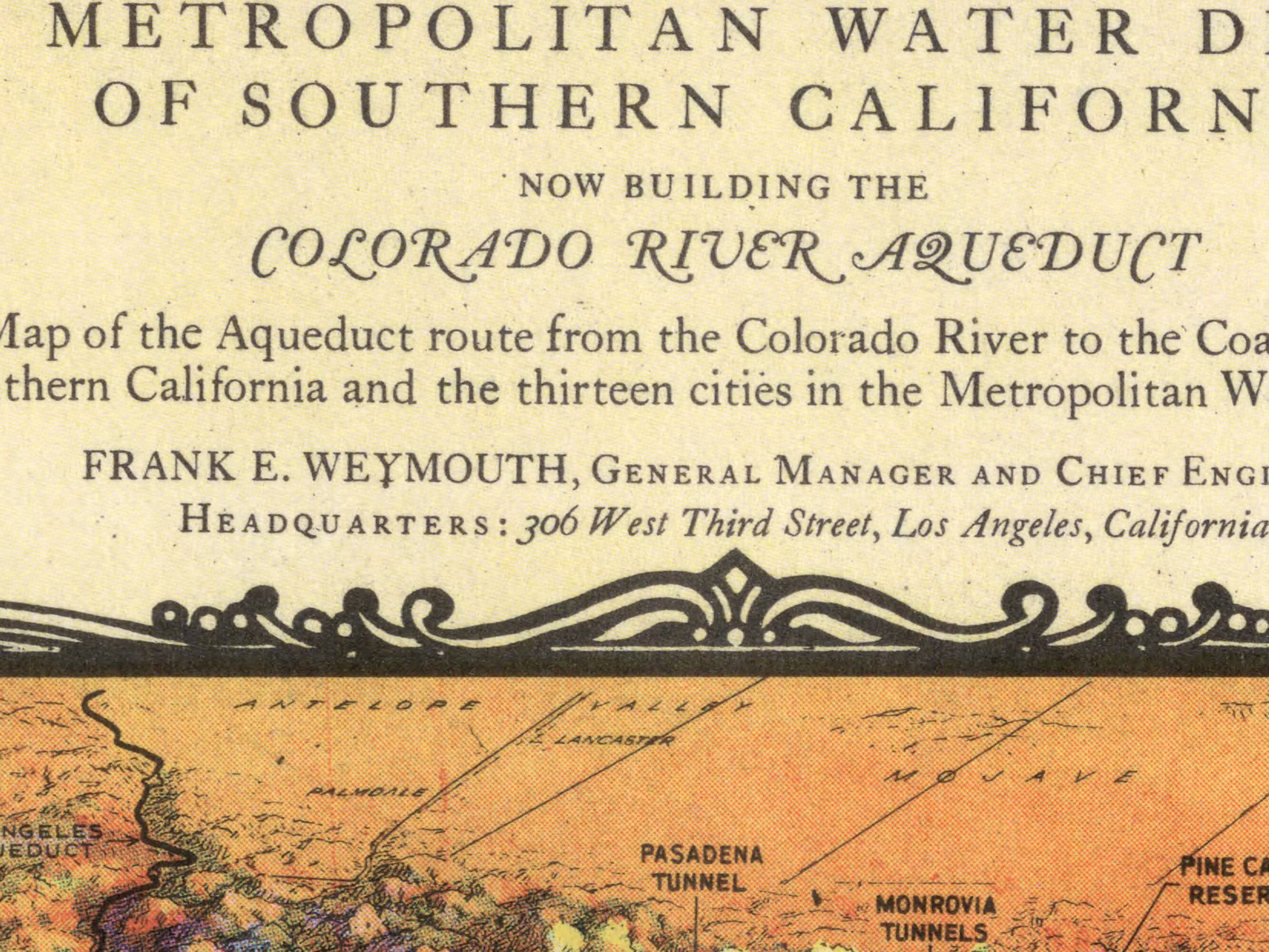 Vintage Pictorial Map Colorado River Aqueduct 1935 Old California Map