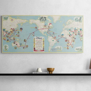 Mapa de aviación Ruta del Atlas Sky Merchant 1948 Mapa antiguo Impresión de aerolínea antigua Póster Arte de pared Retro Vintage Viaje Decoración del hogar Regalo