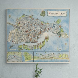 Mappa di Venezia Vintage 1951 Venezia Lido Mappa turistica tascabile Vecchia mappa di viaggio Antica stampa illustrata Poster Wall Art Canal Grande Home Decor