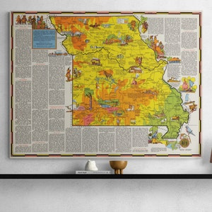 Vintage Missouri Karte 1941 Alte bildliche Karte Antik Illustriert Romantische Geschichte Druck Klassenzimmer Poster Wand Kunst Retro Wohnkultur Geschenk