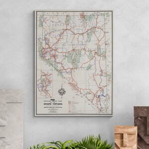 Vintage 1942 Nevada Road Map Poster – Antique USA Travel Print, Old Americana Wall Art, Retro Home Decor, Historic Cartography Gift