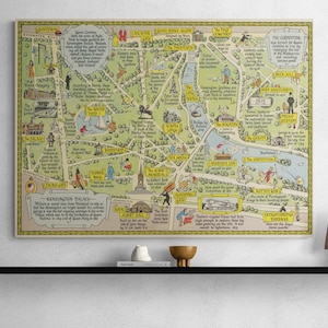 Kensington Gardens et Hyde Park Londres carte vintage 1948 ancienne carte impression antique Angleterre affiche art mural rétro décoration d'intérieur cadeau