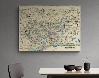 Vintage Yosemite National Park Illustrierte Karte 1946 Alte Reisekarte Antik Druck Willy Nilly Poster Wand Kunst Retro Wohnkultur Geschenk