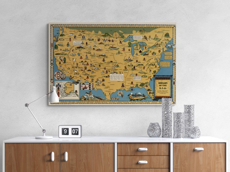 1944 Native American Historical Map Print: Vintage Americana Wall Art ...