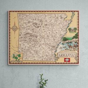 Mapa histórico y geográfico de Arkansas 1938 Antiguo mapa ilustrado Impresión pictórica antigua Póster Arte de la pared EE. UU. Retro Decoración del hogar Regalo
