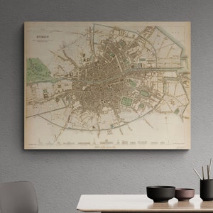 Vintage kaart Dublin Ierland 1836 figuur grond Noli Ierse geschiedenis stratenplan Poster Cafe Wall Art Retro klas Home Decor cadeau