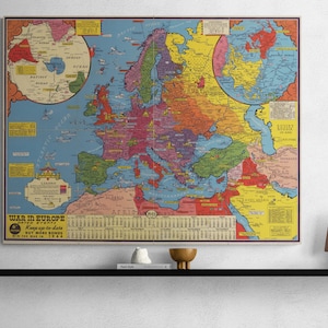 Vintage kaart oorlog in Europa 1944 gedateerd gebeurtenissen militaire geschiedenis WO2 oude conflictkaart antieke print poster kunst aan de muur retro interieur cadeau
