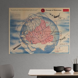Carte de la guerre froide 1961 Concept de dissuasion Bombardier B2 URSS Chine Snark ICBM B47 Stratojet Retro Conflit mondial Ancienne carte communiste Art mural Retro