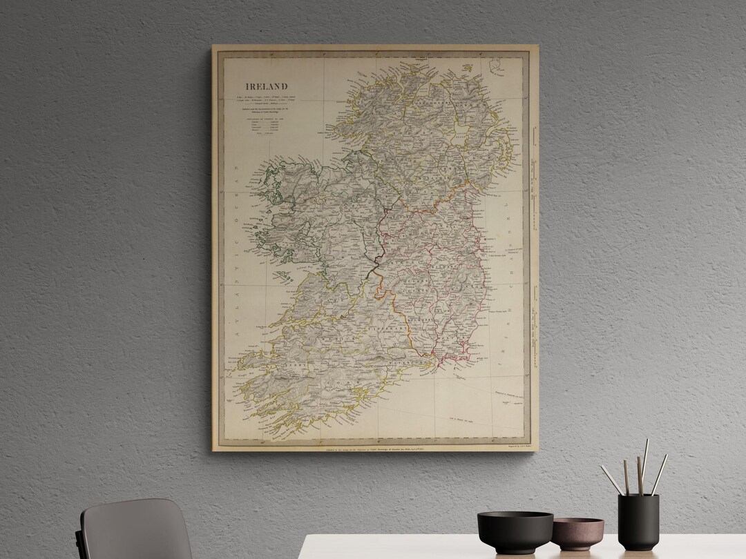 Rustic Irish Map Antique Ireland Map 1842 Vintage Irish County Map Printable Wall Art ...