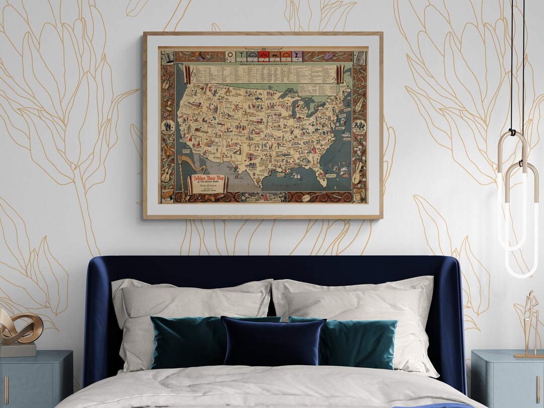 Old Pictorial Folklore Music Map of the United States 1946 Etsy