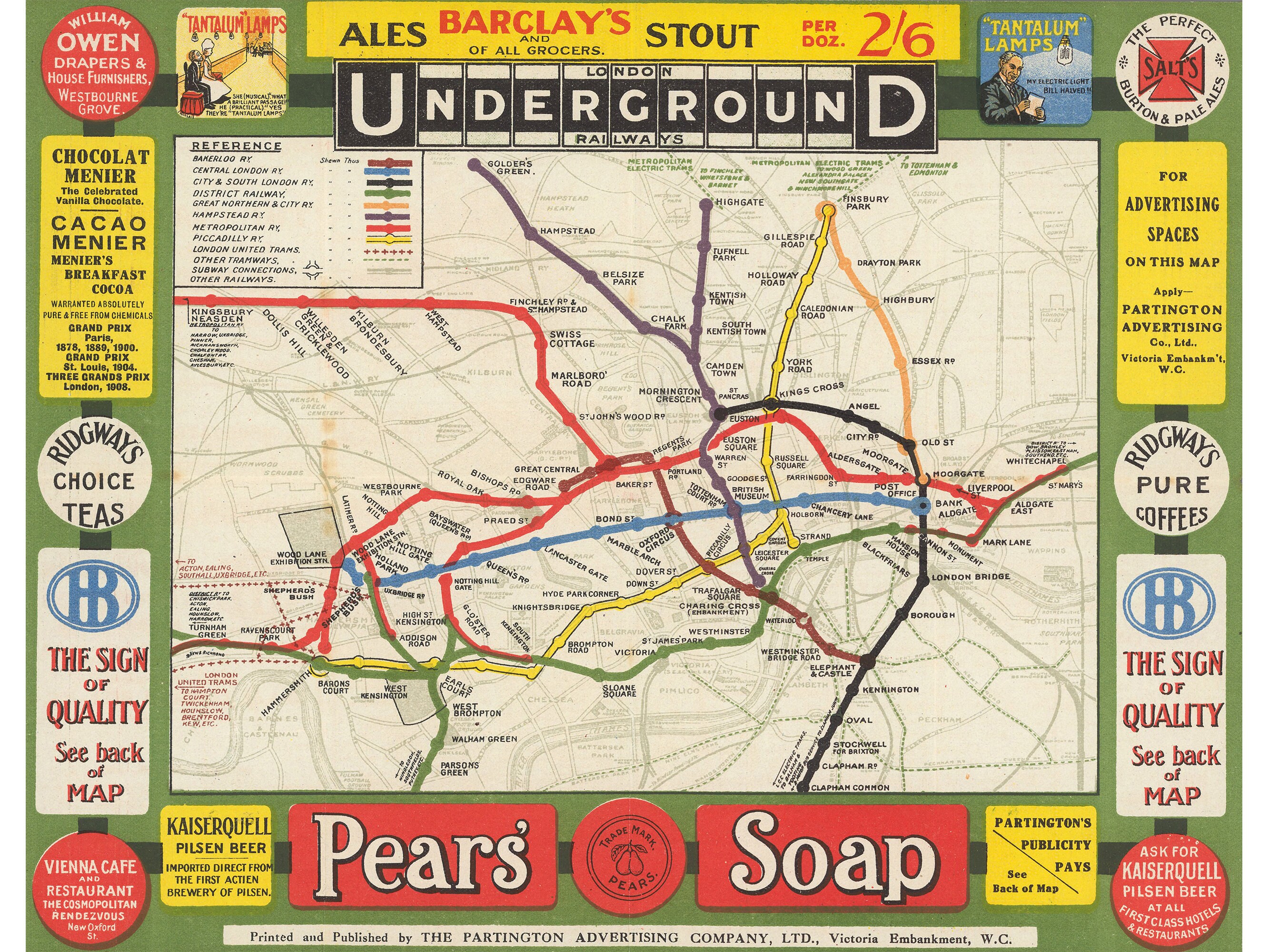 ロンドン地下鉄地図　5枚　レトロ　London Underground 1908年ロンドン地下鉄路線図プリント：ヴィンテージ地下鉄ポスター
