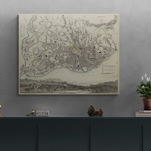 Carte vintage de Lisbonne Portugal 1833 Lisboa histoire figure sol rues vieille carte impression affiche café art mural rétro décoration d'intérieur cadeau
