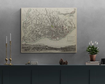 Carte Ancienne De Lisbonne 1884 - Reproduction Art Mural Vintage Ted's Vintage Art