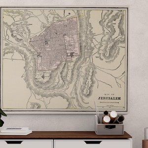 Vintage Jerusalem Map 1901 Poster, Antique Israel Old City Street Map Print, Holy Land Wall Art, Retro Historical Home Decor Gift
