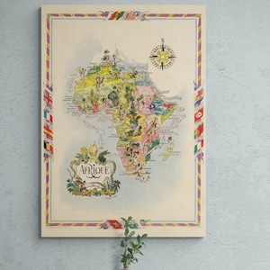 Carte vintage de l'Afrique 1951, Afrique ancienne carte illustrée, affiche imprimée antique, art mural africain, décoration d'intérieur rétro, cadeau