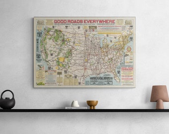 Old Map of USA Highways 1926 Good Roads Everywhere Road Atlas Touring Map Americana History Vintage Road Poster Wall Art Gift