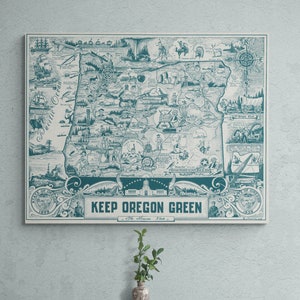 Vintage kaart Keep Oregon Green 1954 milieuposter oude Amerikaanse kaart Portland antieke print Beaver State USA Wall Art Retro Home Decor