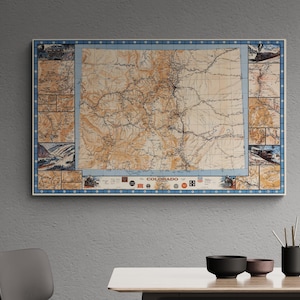 Vintage 1943 Colorado Railroads Map Poster – Antique Denver Train Map | Santa Fe Railway Print | Retro American Wall Art & Home Décor Gift