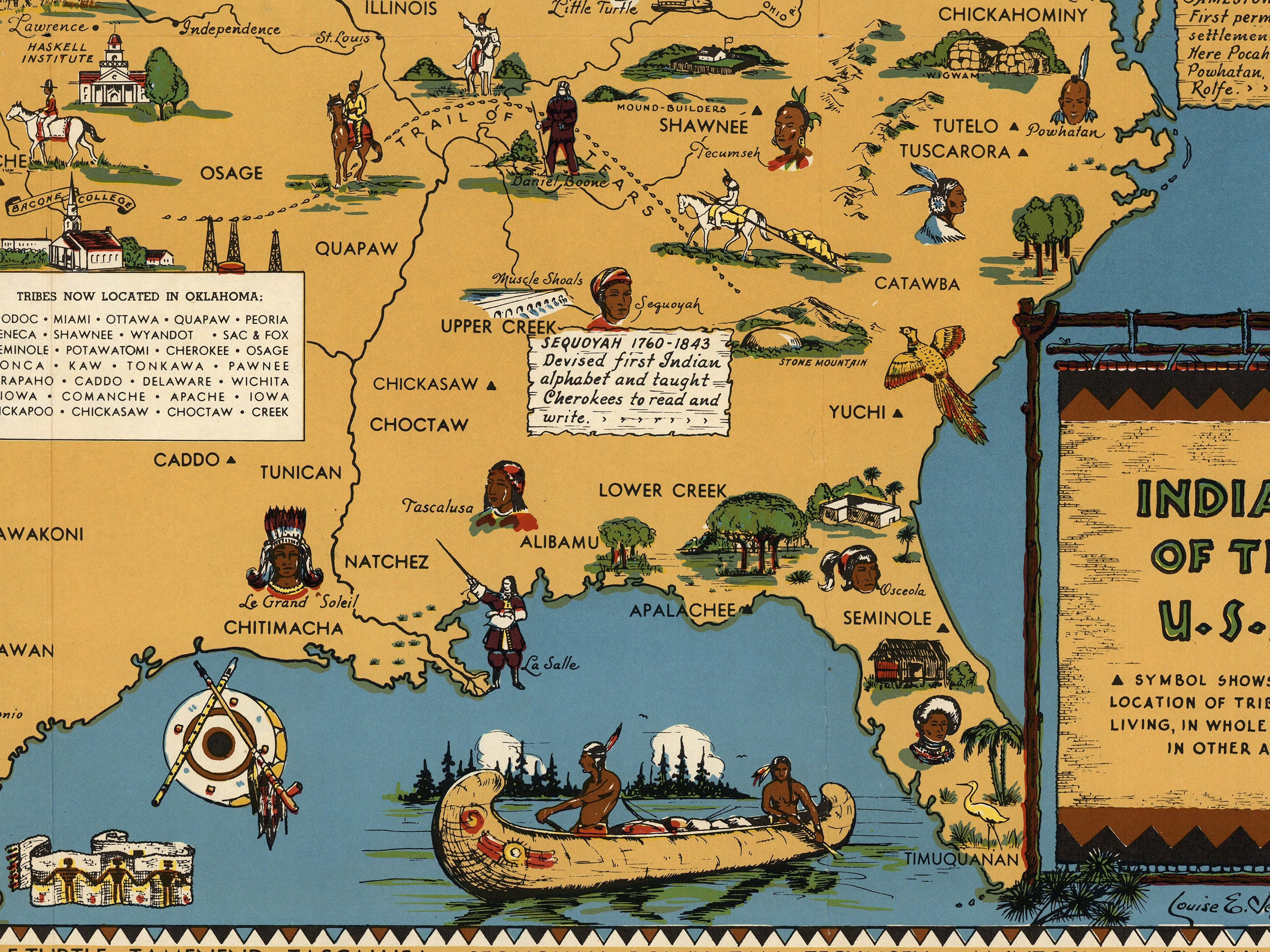 1944 Native American Historical Map Print: Vintage Americana Wall Art ...