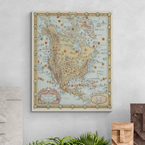 Carte vintage explorateurs d'Amérique du Nord ancienne carte de la classe histoire ancienne impression affiche art mural rétro décoration d'intérieur cadeau