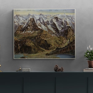 Vintage Map of Switzerland Interlaken Jungfrau Bahn Wengernalp Railways 1940 Swiss Alps Retro Travel Poster Wall Art Home Decor Gift