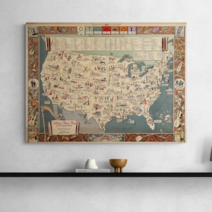 Oude picturale folklore muziek kaart van de Verenigde Staten 1946 Amerikaanse muziekgeschiedenis kinderkamer print poster kunst aan de muur kind retro Home decor cadeau