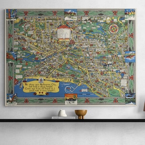 Vintage Landkarte Australien Australien 1934 Wonder Map Landkarte Illustriert aus der Vogelperspektive Bildliche Straßenkarte Poster Wandkunst Wohnkultur Geschenk