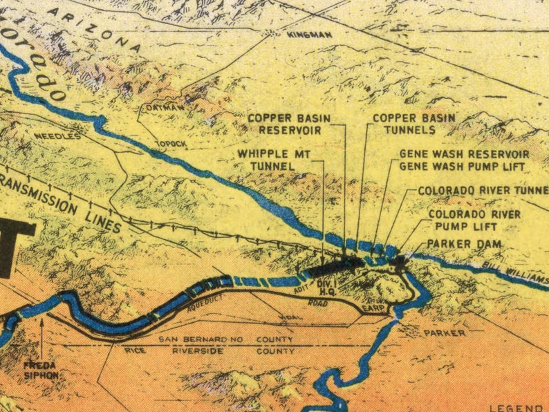 Vintage Pictorial Map Colorado River Aqueduct 1935 Old - Etsy