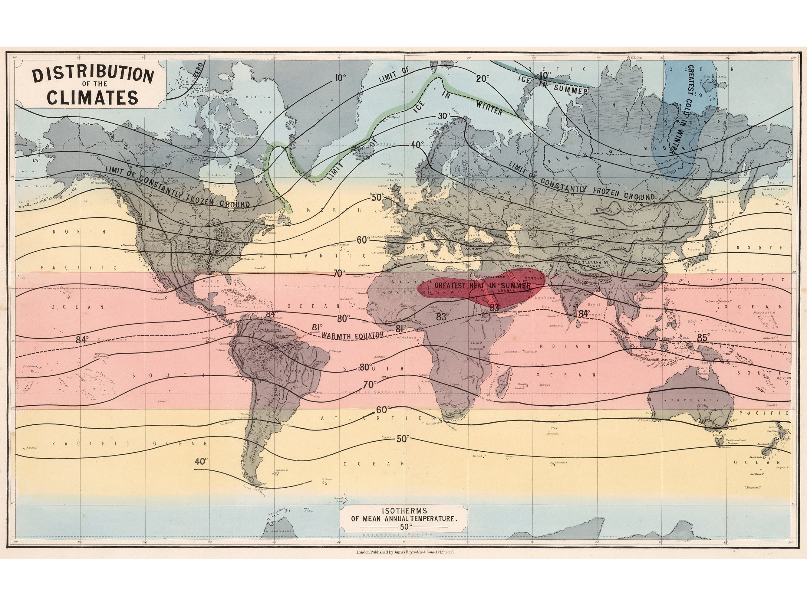 Vintage Map Distribution of the Climates 1862 Old World Map - Etsy
