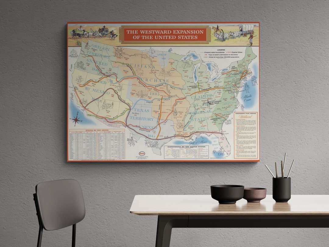 1958年ヴィンテージ西部開拓地図：アメリカ史教室用ポスター - Etsy 日本