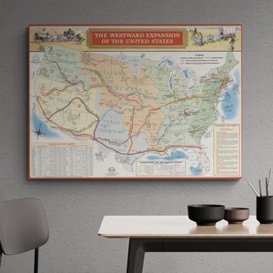 Die westwärtige Erweiterung der Vereinigten Staaten Vintage Karte 1958 Esso American Geschichte Klassenzimmer Poster Wand Kunst Wohnkultur Geschenk