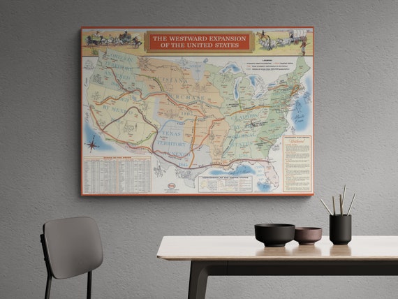 1958年ヴィンテージ西部開拓地図：アメリカ史教室用ポスター - Etsy 日本