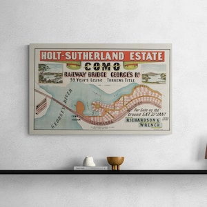 Vintage Karte Sutherland Sydney 1888 Holt Road Landkarte Como Eisenbahnbrücke Zustand Straßen Alte Karte Antiker Druck Poster Wand Kunst Retro Home Decor