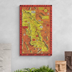Vintage Death Valley Karte 1950 Hysterische alte Karte Americana Antique Print Poster Reise Wand Kunst Retro California Home Decor Geschenk