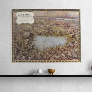 Map of Lake Tahoe and Surrounds Vintage 1945 Sierra Nevada California American Lakes Carson City Reno Old Map Poster Wall Art Retro Print