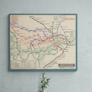 Vintage Karte U-Bahn von London 1930 U-Bahn Karte Antique UK Print Poster Englisch Wand Kunst Transport Wohnkultur Geschenk