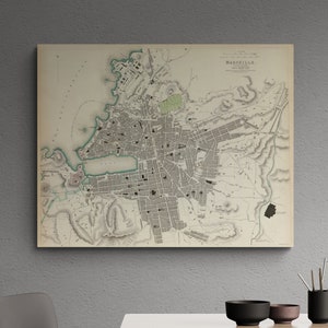 Vintage Karte Marseille 1840 Frankreich Geschichte Rivera Atlas Straßen Alte Karte Druck Poster Cafe Wand Kunst Retro Wohnkultur Geschenk