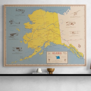 Mapa de planejamento de voo do alasca, vintage, 1969, mapa antigo de aviação, impressão antiga do alasca, pôster dos eua, arte de parede, decoração retrô para casa, presente