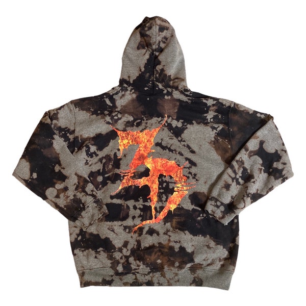 Zeds Dead “On Fire” hoodie bleach dyed