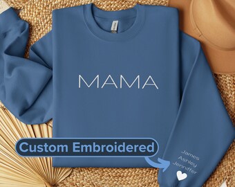 Personalized Gift for Mom, Embroidered Sweater, Mama Sweatshirt, Custom Sweatshirt Name on Sleeve, First Mothers Day Gift Shirt, Crewneck