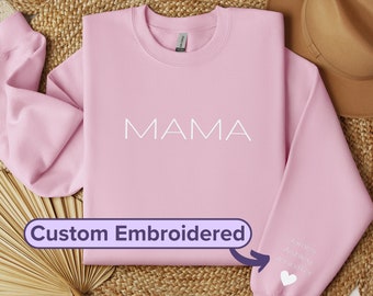 Personalized Gift for Mom, Embroidered Sweater, Mama Sweatshirt, Custom Sweatshirt Name on Sleeve, First Mothers Day Gift Shirt, Crewneck